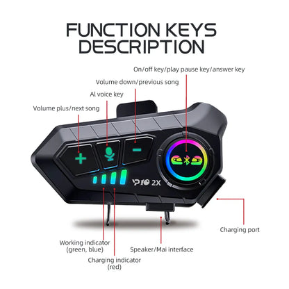 Bluetooth 5.3 Motorcycle Helmet Intercom: Waterproof Intercom Headset with Music Playback - Available in 1 or 2 Pack, 300m Range