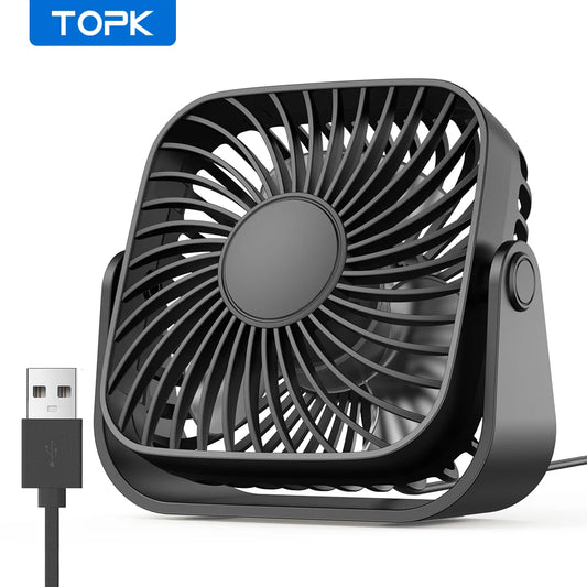 TOPK 4-Inch USB Mini Portable Fan – 3-Speed Quiet Desk Fan with 360° Adjustment, Perfect for Camping, Home, and Room Use