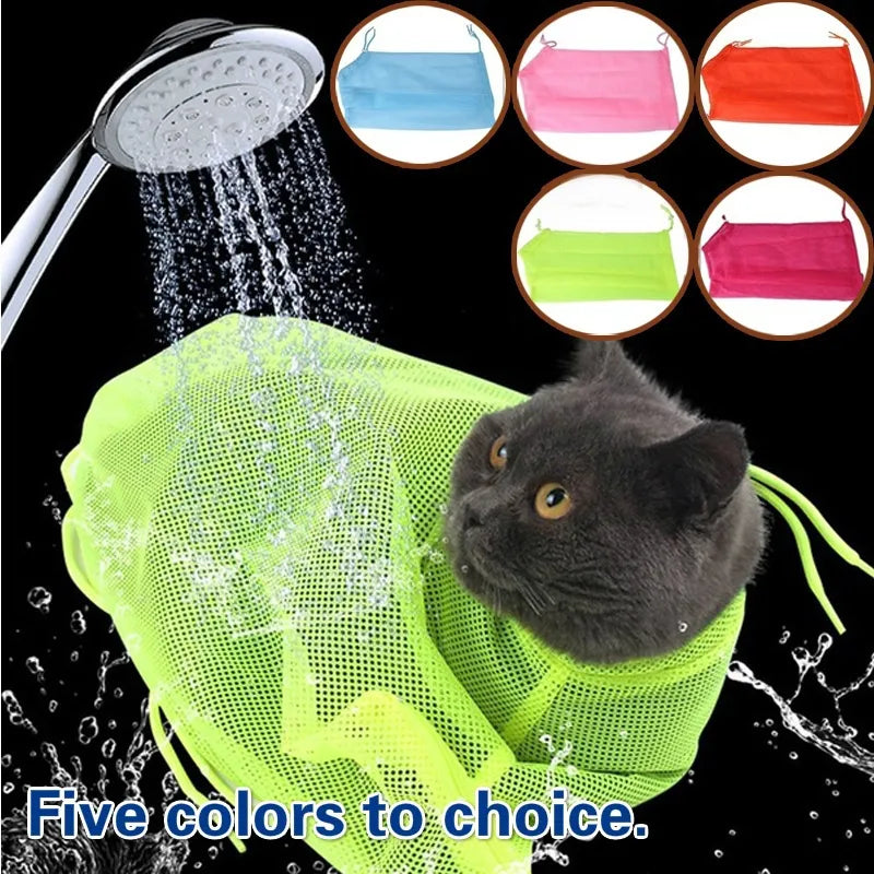 Adjustable Mesh Cat Grooming Bath Bag: Anti-Scratch Bite Restraint for Dogs & Cats - Pet Washing & Nail Trim Accessory