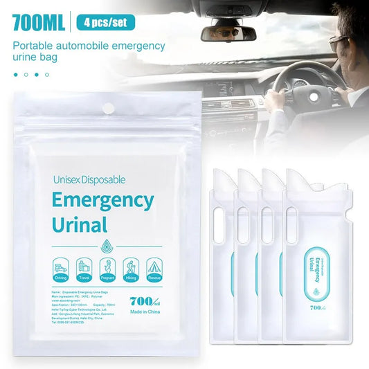 4PCS 700ml Emergency Car Urine Bags: Portable Vomit & Toilet Bags - Disposable Unisex Urinal with Protective Cover