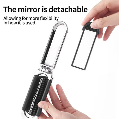 Electroplated Folding Airbag Comb | Portable Massage Comb with Removable Makeup Mirror | Women's Special 2-in-1 Hair Care Tool