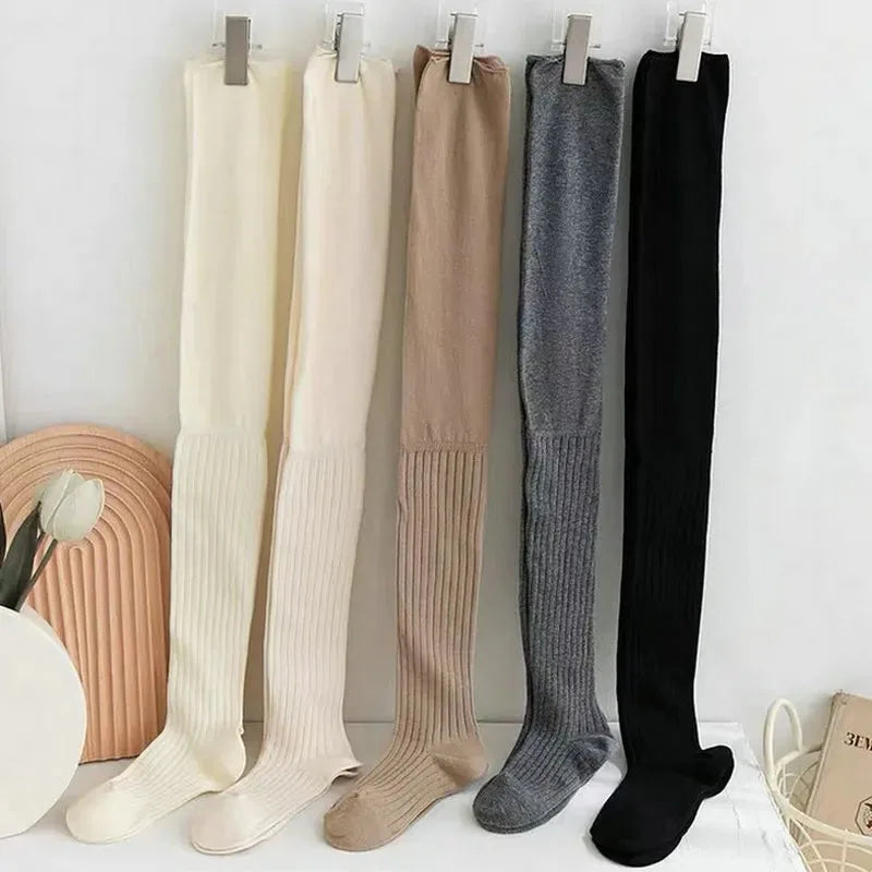 Thigh-High Knitted Boot Socks: 5 Colors, Over Knee Women's Leg Warmers - Japanese JK Cotton Tall Tube Leggings for Warmth and Style