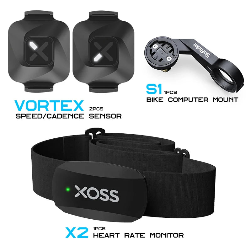 XOSS Vortex Speed & Cadence Sensor X2 with Heart Rate Monitor S1 - Bike Computer GPS Mount for GARMIN, iGPSPORT, BSC100s, Bryton G2 Plus & G+