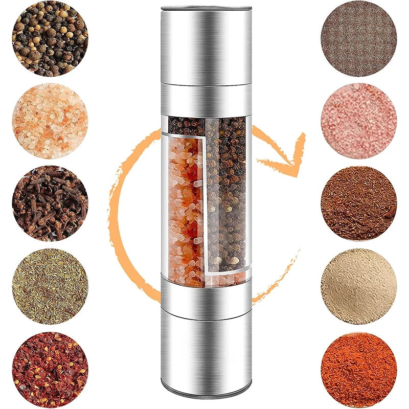 2-in-1 Salt and Pepper Grinder: Manual Stainless Steel Mills with Adjustable Ceramic Grinding - Spice Mill Kitchen Tool