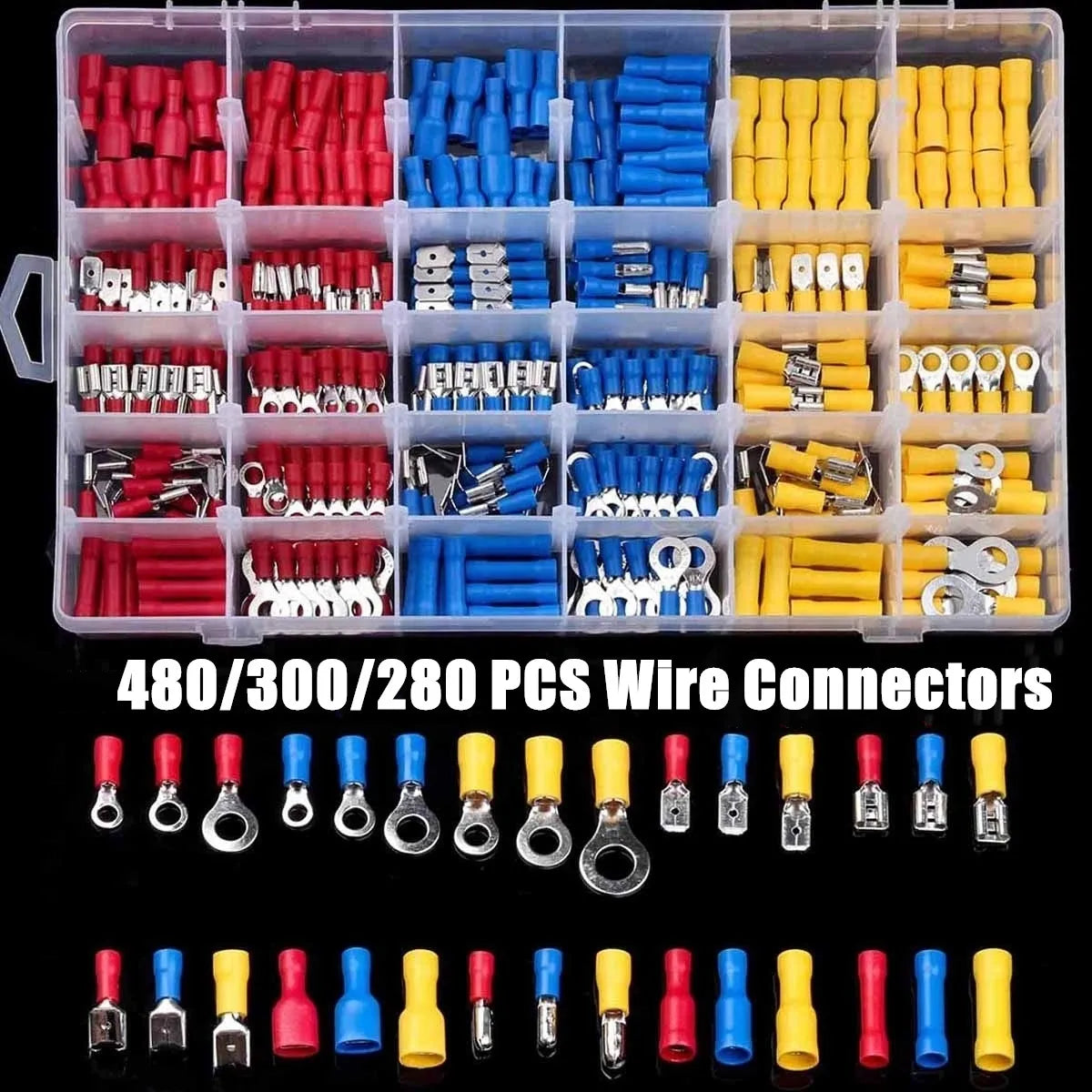 Assorted Electrical Wire Connector Kit: 480/300/280PCS Insulated Cable Crimp Spade Butt Ring Fork Terminals