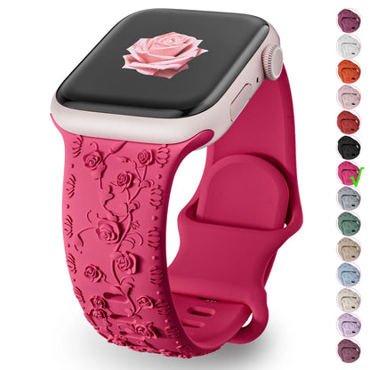 Floral Engraved Apple Watch Band – Compatible with 44mm, 42mm, 41mm, 40mm, 45mm, 49mm, Series 9, 7, SE, 6, 8, Ultra 2