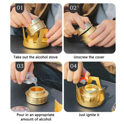 Portable Mini Alcohol Stove Burner - Adjustable Firepower Gasoline Stove with Aluminum Alloy Bracket - Ultralight Brass Camping Stoves