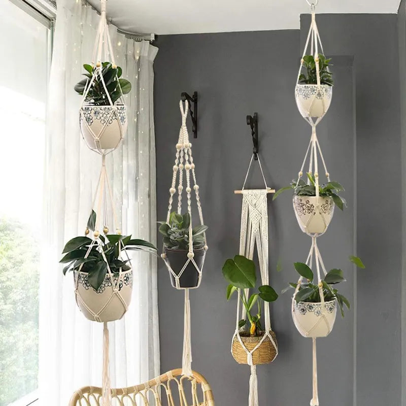 Handmade Macrame Plant Hanger: Stylish Hanging Flower Pot Planter for Wall Decor, Courtyard Garden, and Hanging Basket