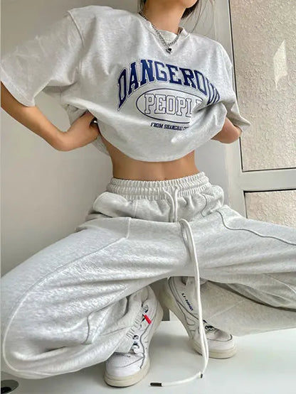 HOUZHOU Women Sweatpants - Casual Joggers, Harajuku Hip Hop Korean Fashion, Y2K Wide Leg Sports Trousers for Streetwear