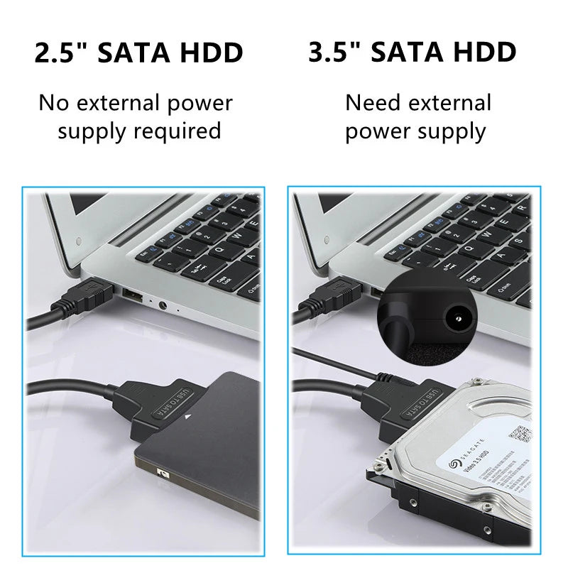 High-Speed SATA to USB 3.0 Adapter Cable for 2.5/3.5 Inch SSD HDD - UASP Supported with 12V Power Adapter