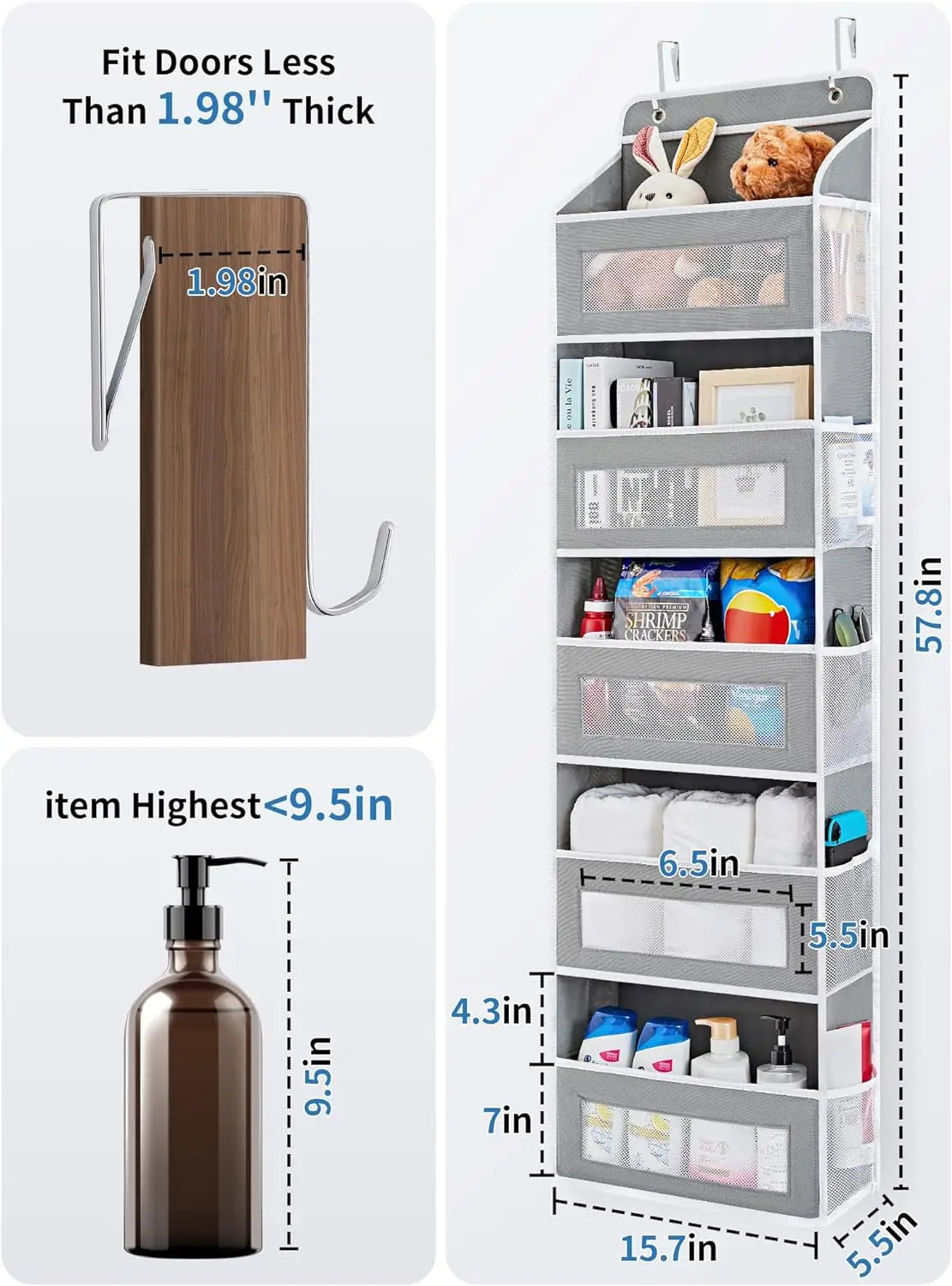 5 Shelf Over-the-Door Organizer with Large Capacity Pockets - Bedroom/Bathroom Storage Solution, 1 Piece