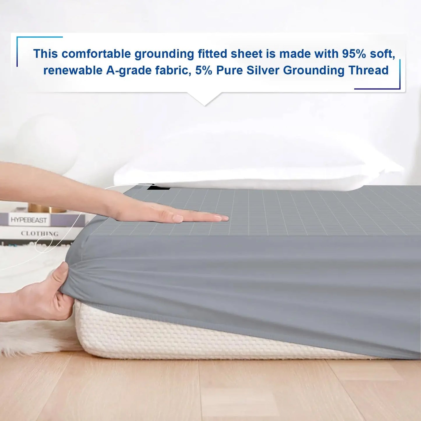 MAXSHARER Earthing Fitted Sheet - Organic Cotton with Conductive Silver Fiber for Natural Wellness