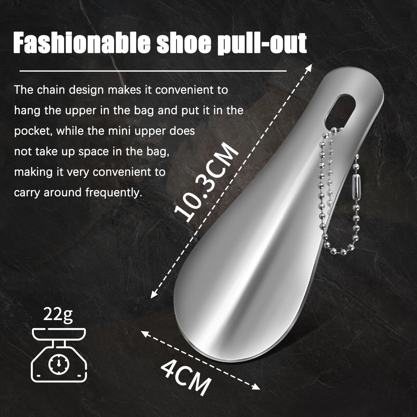 Compact 10cm Black Stainless Steel Shoehorn with Key Ring - Durable and Portable Shoe Accessory