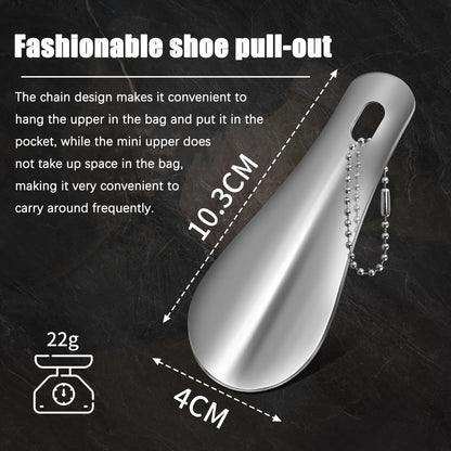 Compact 10cm Black Stainless Steel Shoehorn with Key Ring - Durable and Portable Shoe Accessory