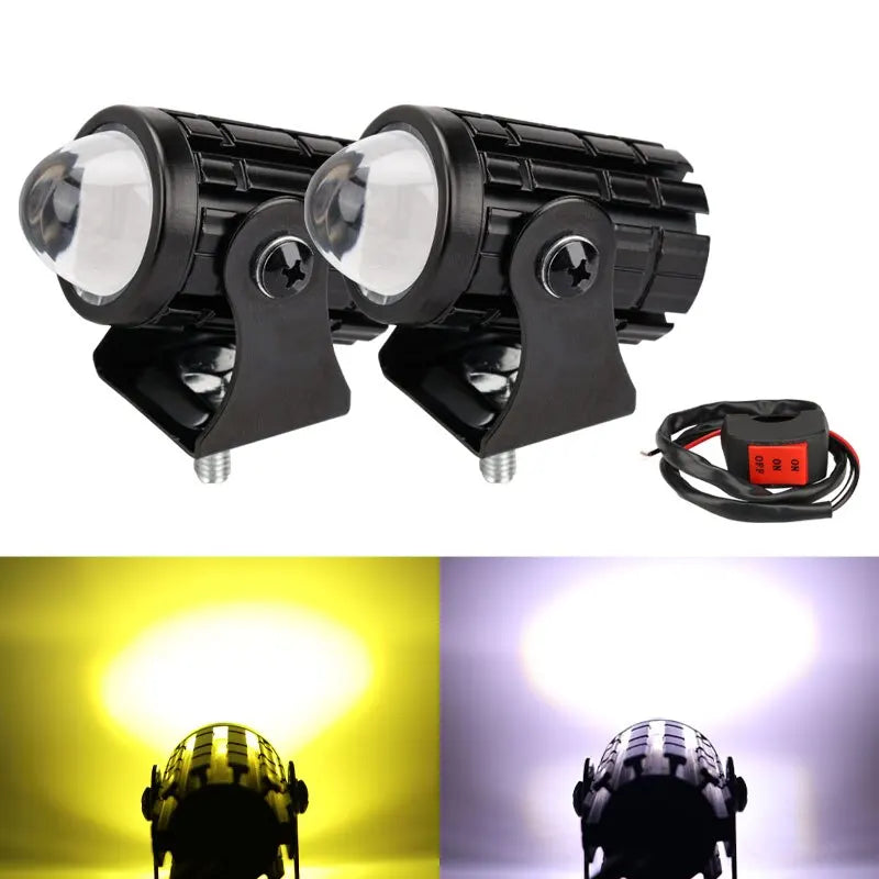 Motorcycle Mini Dual Color Driving Light for Headlight - Auxiliary Spotlight Lamp for ATV, Scooter, Moto - Fog Light Accessories 12V