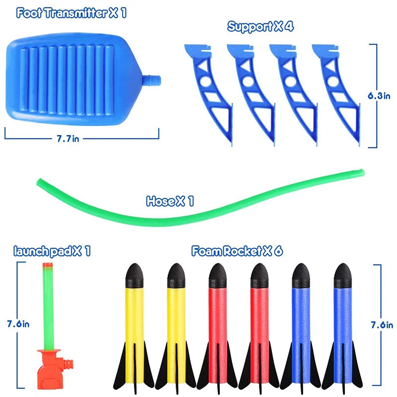 Kid Air Rocket Foot Pump Launcher - Outdoor Air Pressed Stomp Soaring Rocket Toy Set for Children, Jump Sport Games