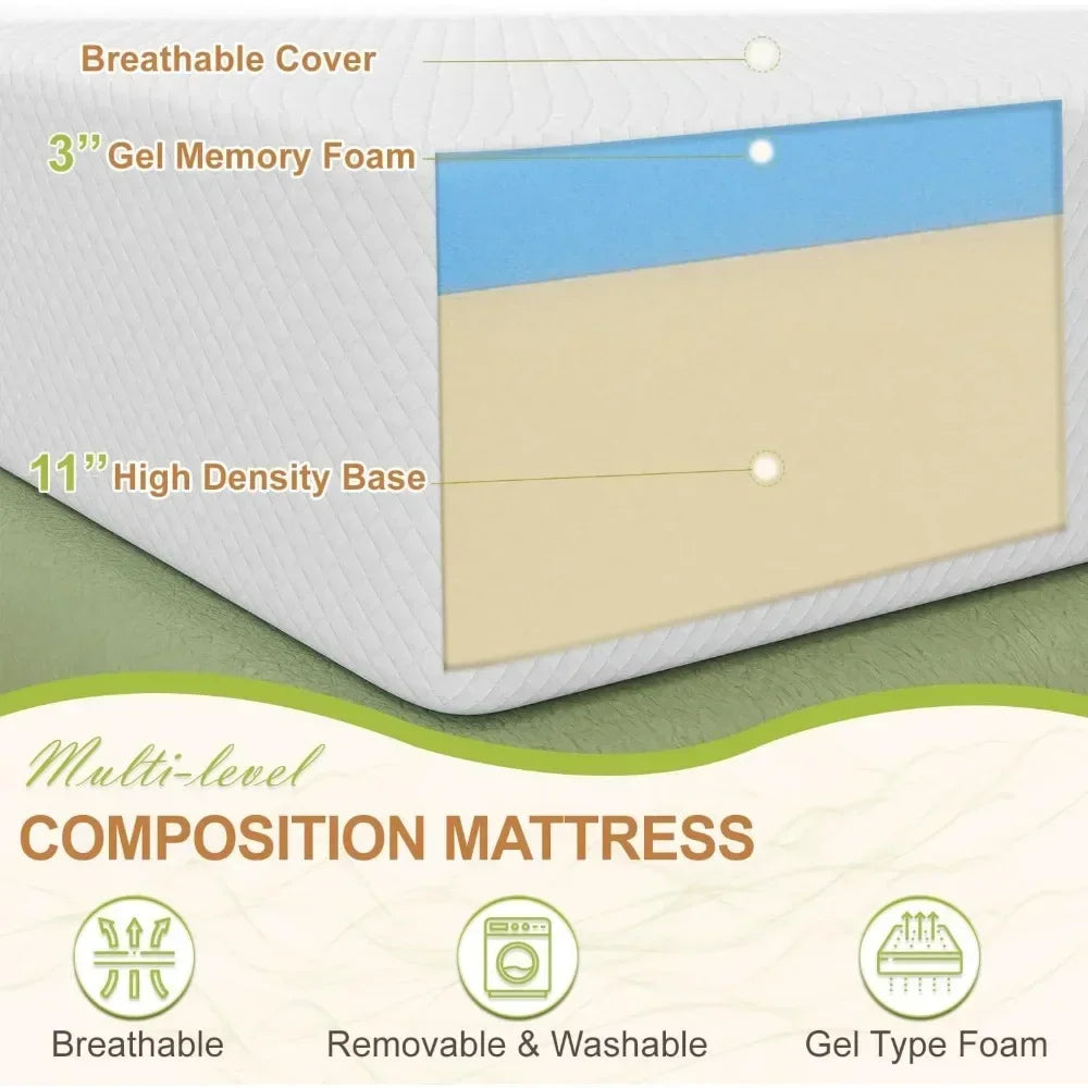 Certipur-US Certified Queen Gel Memory Foam Mattress - Cooling, Pressure Relieving Comfort