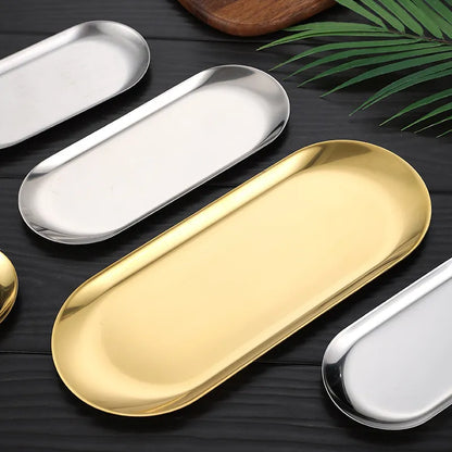 Stainless Steel Gold Dining Plate - Elegant Dessert, Nut, Fruit, and Cake Tray for Snacks and Western Steak Dining