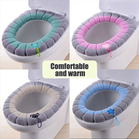 1 Pack Stitched Color Portable Knitted Toilet Mat: Thickened Washable Antifreeze Toilet Cover - Universal O-Type Fit