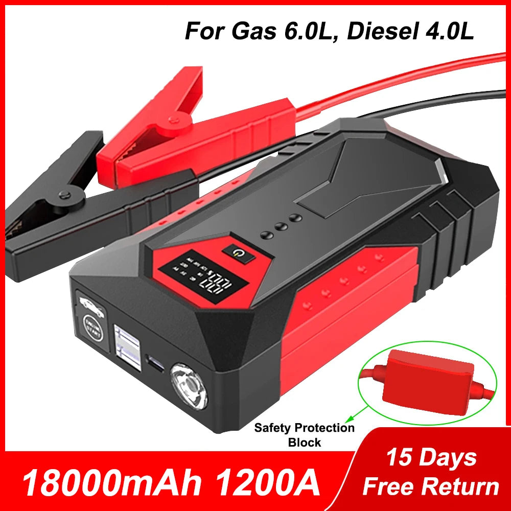 New 1200A Car Jump Starter & Power Bank - 18000mAh Battery Charger for Petrol & Diesel Cars - Auto Battery Booster for Easy Car Starting