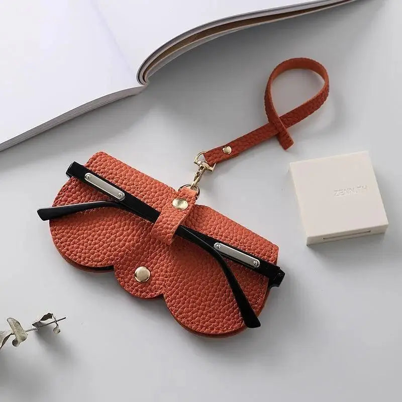 Litchi Embossed PU Leather Glasses Cover - Cute Hanging Storage Bag for Sunglasses and Reading Glasses, Portable Eyewear Holder