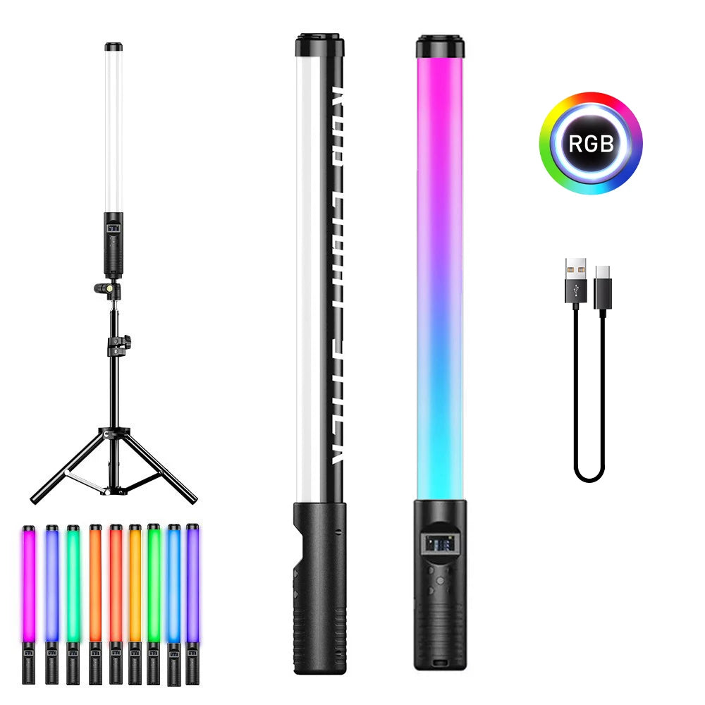 RGB Video Light Stick Wand - Colorful LED Lamp, Fill Light with Handheld Flash, Speedlight Photography Lighting, Tripod Stand