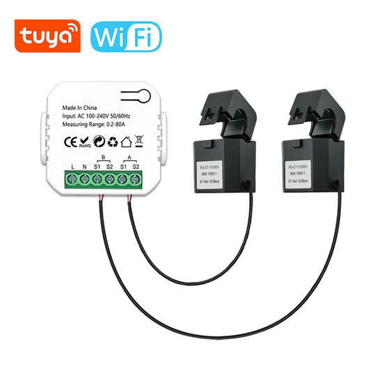 Tuya WiFi Intelligent Energy Meter | Solar PV System Power Production & Consumption Monitor | Bidirectional Monitoring with APP Control | CT Compatible