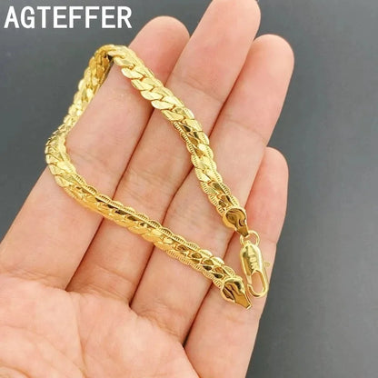 8 Inch 18K Gold Bracelet – 5MM Sideways Chain for Women and Men – Fashionable Wedding Engagement Jewelry, 925 Sterling Silver Gift