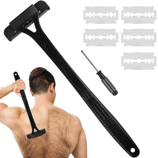 Men's Back Shaver – Foldable Long Handle Hair Trimmer – Body and Leg Hair Removal Safety Razor Tool