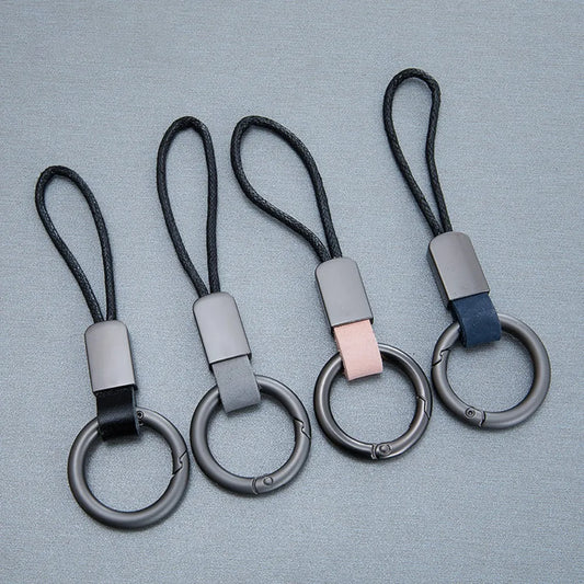 Trendy Genuine Leather Key Chains: Men's and Women's Car Keychain Lanyard with Cotton Rope Strap - Stylish Metal Keyring Gift