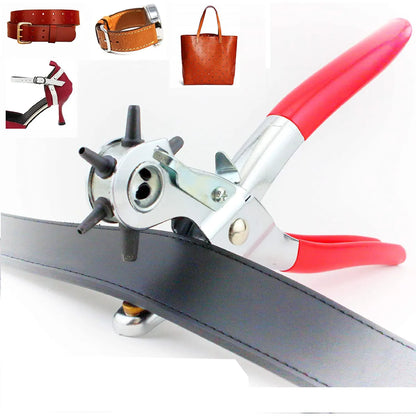 Heavy Duty Leather Hole Punch: 9" Belt Hole Puncher with 6 Size Revolving Hand Tool