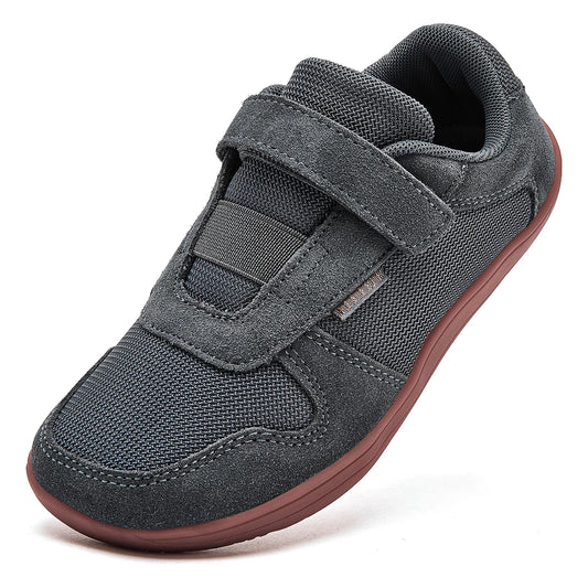 HOBIBEAR Kids Barefoot Sneakers: Wide Toe, Lightweight, Hook-and-Loop Minimalist Shoes in Artificial Leather and Mesh