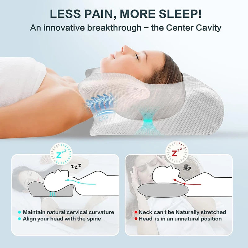 1pc Memory Foam Cervical Pillow - 2-in-1 Ergonomic Contour Orthopedic Neck Pillow for Pain Relief and Support