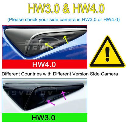 HW4.0 HW3.0 Side Camera Protector Cover: Highland Accessories for Tesla Model 3 Y S X - Turn Signal Fender Trim in ABS Carbon Fiber