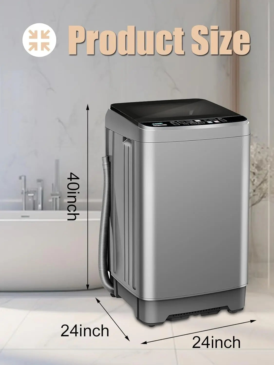 Compact 25lb Full Automatic Washing Machine with LED Display and 10 Programs - Portable Design with Easy Drain System