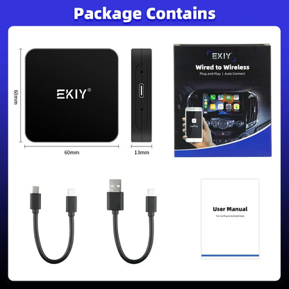 EKIY Mini Carplay Smart Box – Wireless Android Auto Adapter, Apple CarPlay Dongle for Volkswagen, Toyota, Peugeot, Volvo