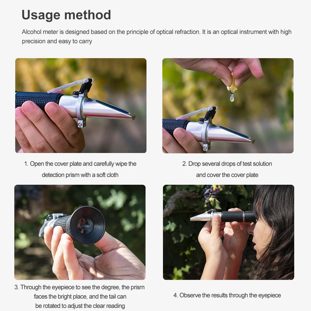 Handheld Alcohol Sugar Refractometer Tester - Wine Concentration Meter Densitometer 0-25% Alcohol, Beer 0-40% Brix Grapes