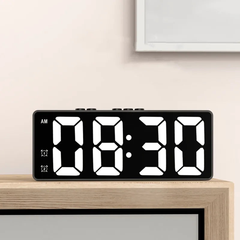 LED Alarm Clock - Electronic Student Digital Clock with Voice Control, Dual Snooze, 12/24H, Dual Alarms, Temperature, Mute Function