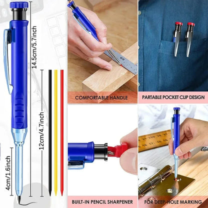 2.8mm Solid Carpenter Mechanical Pencil - Includes Sharpener for Woodworking and Construction - Long Head Stationery Supply