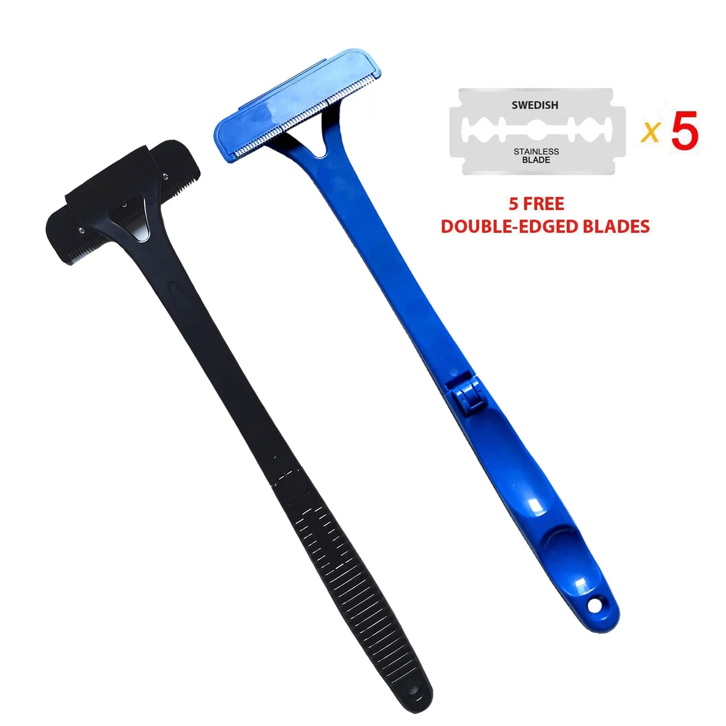 Foldable Two-Head Blade Men's Back Shaver: Long Handle Body Hair Removal Trimmer for Legs and Body