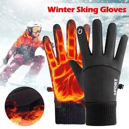 Winter Warm Waterproof Touch Screen Fleece Gloves for Cycling & Outdoor Sports - Full Fingered Black Motorcycle Ski Gloves