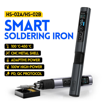 FNIRSI HS-02 Smart Electric Soldering Iron - 100W Adjustable Temperature, Fast Heat, Portable Soldering Station Kit