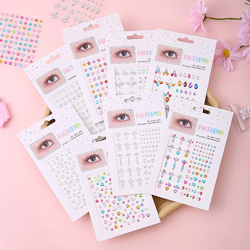 Diamond Eyes Face Festival Makeup: DIY Body Crystal Gems Tattoo, Adhesive Rhinestone Nail Art Decoration - Acrylic Eyeshadow Sticker