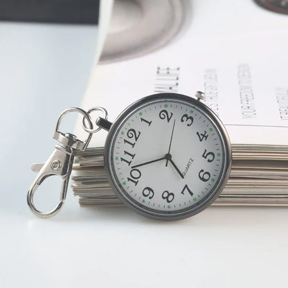 Tiny Quartz Pocket Watch with Keyring - Cute Minimalist Timepiece for Men, Women, Nurses, Doctors, and Students