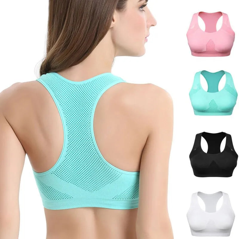 Women's Breathable Sports Bra - Shockproof Padded Gym Running Fitness Bra - Double Layer Seamless Yoga Underwear with Sweat Absorption