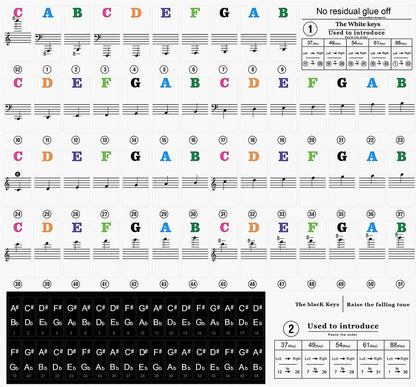 Piano Keyboard Stickers: Note Stickers for 37/49/54/61/88 White and Black Keys - Music Electronic Piano Accessory