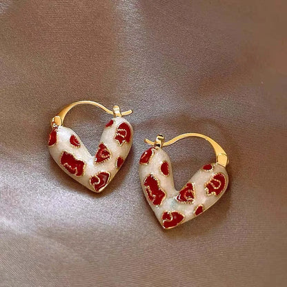 2024 Trendy Red Dripping Oil Heart Hoop Earrings for Women and Girls – Korean Elegant Love Dangle Jewelry Gift