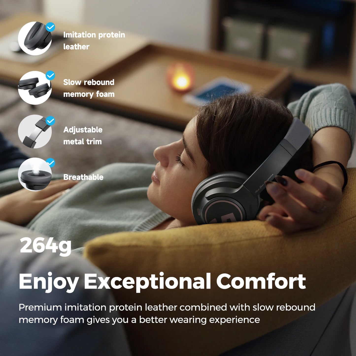 SoundPEATS Space Bluetooth 5.3 Headphones - Wireless Hybrid Active Noise Cancelling Headphones with 123H Playtime, Mic, and Multipoint Connection