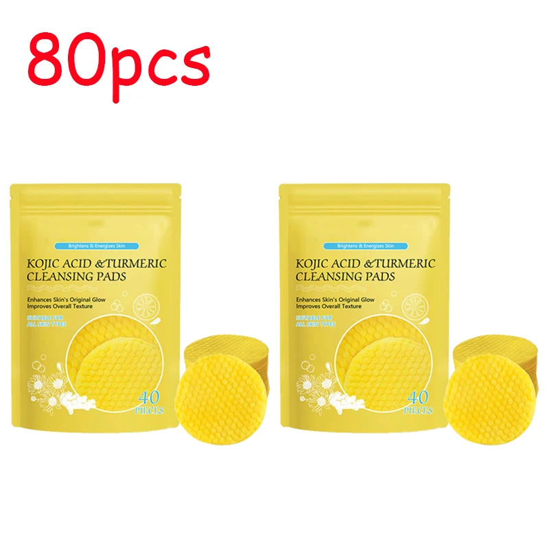 40-120pcs Turmeric and Kojic Acid Cleansing Pads - Exfoliating Facial Sponges for Deep Cleansing and Washing