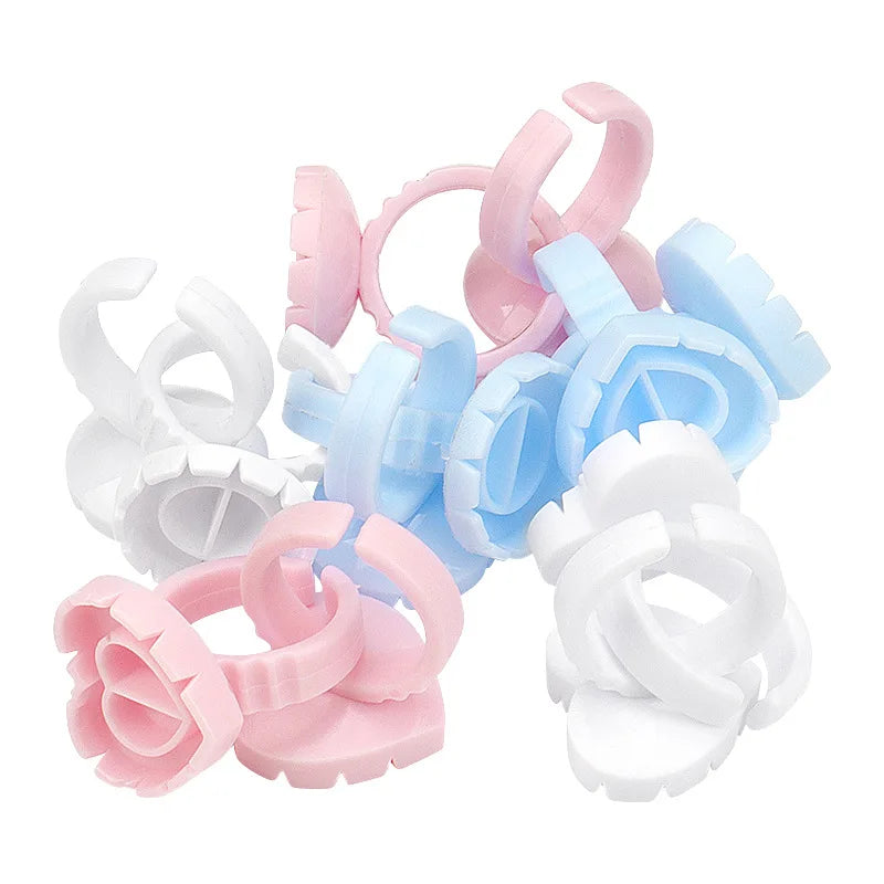 100 PCS Disposable Heart-Shaped Glue Ring Cups - Plastic Eyelash Extension Tattoo Pigment Holder Pallet, Lash Makeup Tools